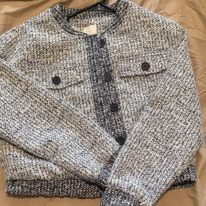 Joie Navy and White Tweed Button-Front Jacket